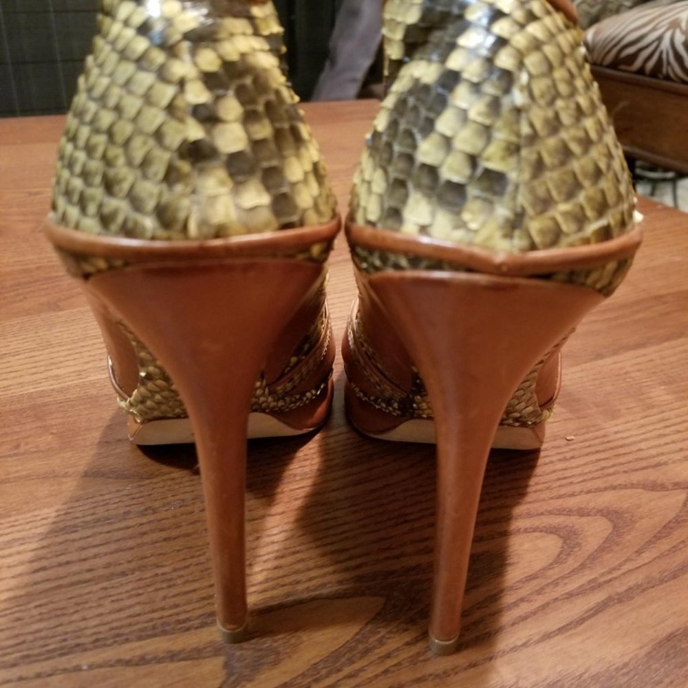 Alexandre Birman Peep Toe Python Platform Pumps - image 3